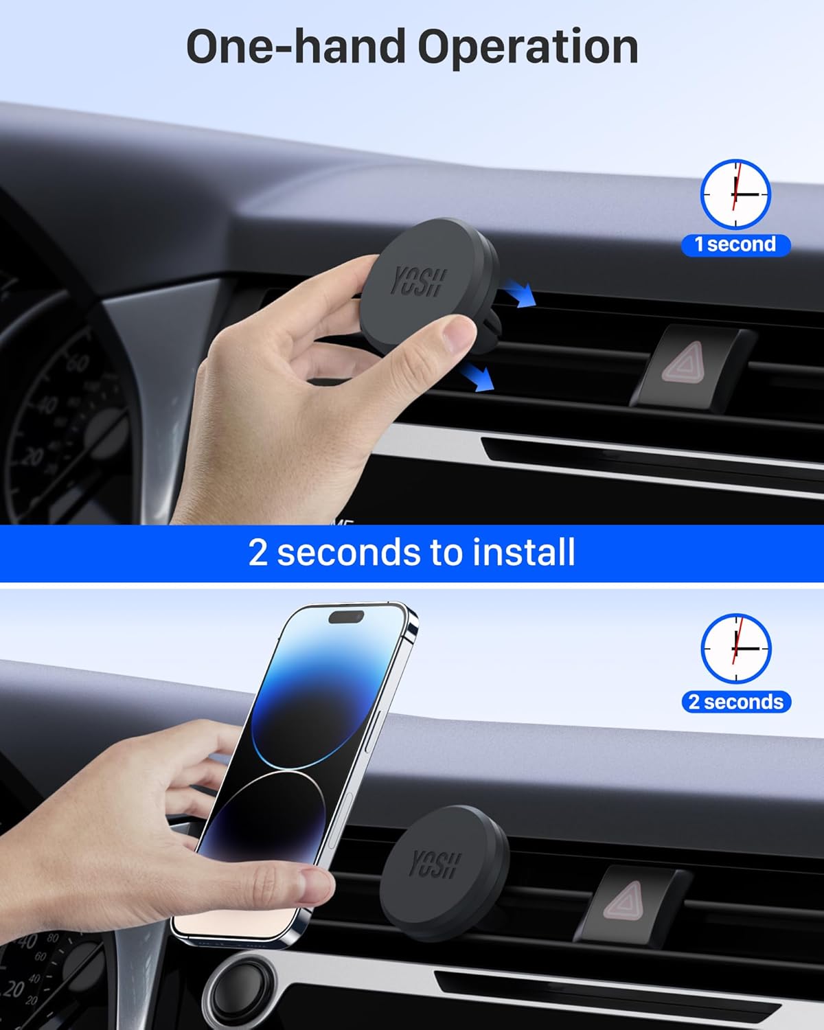 YOSH Magnetische Telefon-Autohalterung, 2023 Verbesserte Autotelefonhalterung Magnetische Lüftungsöffnung im Auto, Handyhalterung Magnet für iPhone 15 14 13 12 11 Pro Max X Samsung S23 S22 Huawei P50 P40 usw. 2er-Pack
