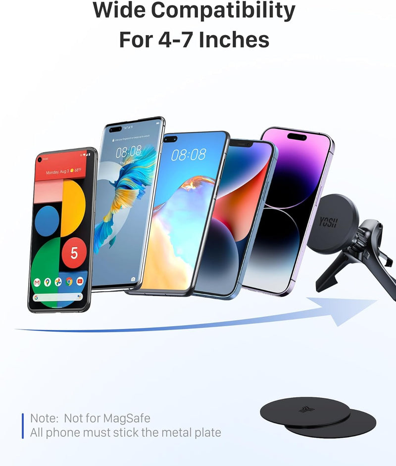 YOSH Magnetic Phone Car Mount, 2024 Car Phone Holder Air Vent, Mobile Phone Holder for Car Vent, Upgraded Strongest Magnets Compatible with iPhone Samsung Mercedes BMW Audi Ford Mini Cooper