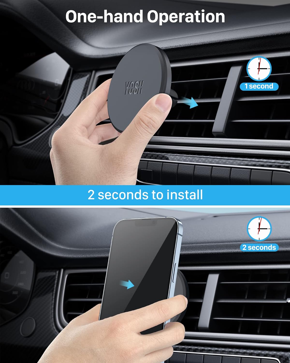YOSH 2024 Mag-Safe Autohalterung für Lüftungsschlitze, 2er-Pack magnetische Auto-Telefonhalterung mit zusätzlichen Metallringen, superstabile Magnet-Telefonhalterung fürs Auto mit iPhone 15/14/13/12 Samsung Huawei