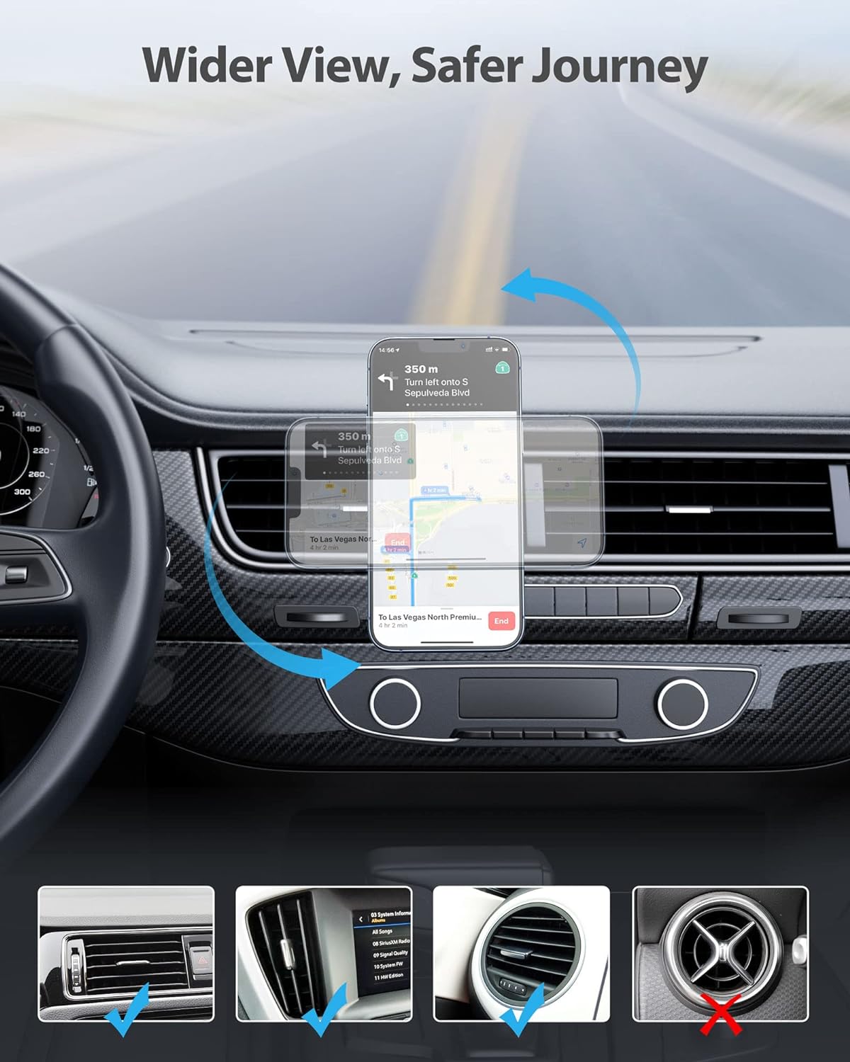 YOSH Magnetic Phone Car Mount Air Vent with MagSafe-Supportable Plate, No Interfere with Wireless-Charging, MagSafe Car Mount, Magnet Car Phone Holder Car Cradle for iPhone 17 16 15 14 13 12 Samsung