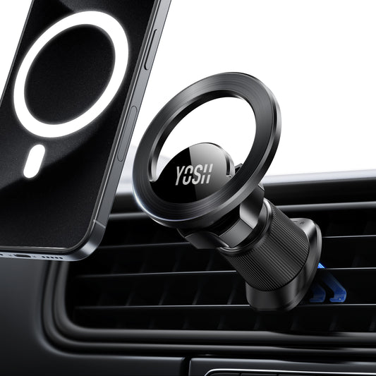 Support de voiture YOSH pour MagSafe, support de téléphone magnétique pour grille d'aération 2024 avec 20 aimants N55 et design ultra-léger de 60 g, support de voiture super stable pour iPhone 16/15/14/13/12 Series et étui MagSafe