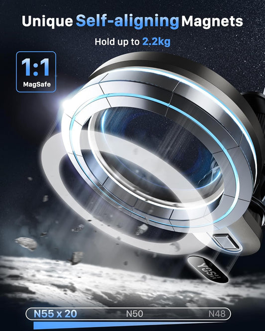 YOSH MagSafe Car Mount, Magnetic Phone Car Mount, Phone Holder for Cars Air Vent with 20 x N55 Magnets, iPhone Car Holder Double Hook for iPhone 17 16 15 14 13 12 Series & MagSafe Case & All Phones