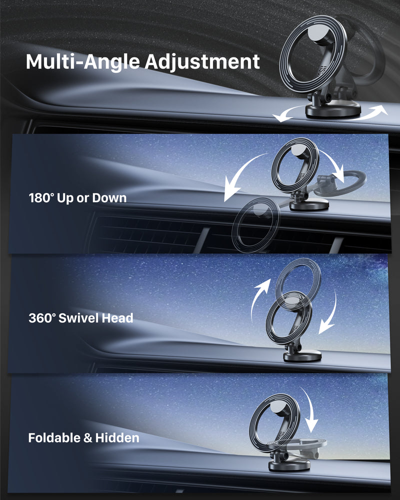 YOSH Mag-Safe Car Mount, Magnetic Phone Car Mount Dashboard, Alloy Folding & 360° Flexible Rotatable Design, iPhone Car Holder for Car Dash BMW Ford for iPhone 15/14/13/12 Series & Mag-Safe Cases