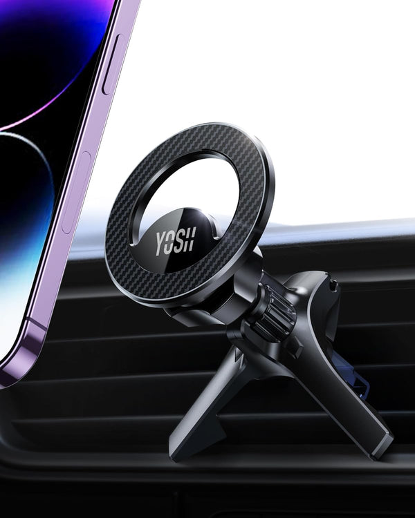 YOSH MagSafe Car Mount, 2024 Round Air Vent Magnetic Phone Car Mount for Circular Vent with Super Magnets, iPhone Car Holder with Rotatable Metal Hook for iPhone Samsung Mercedes Audi Mini Cooper