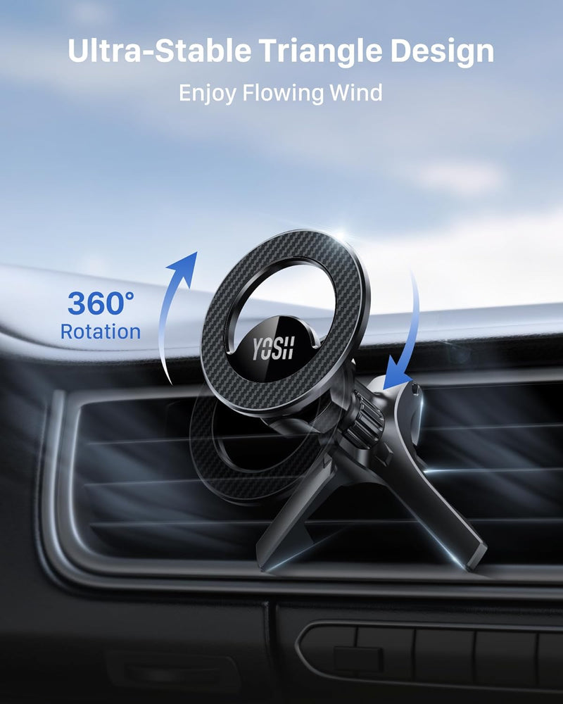 YOSH Mag-Safe Car Mount, 2024 Round Air Vent Magnetic Phone Car Mount for Circular Vent with Super Magnets, iPhone Car Holder with Rotatable Metal Hook for iPhone Samsung Mercedes Audi Mini Cooper