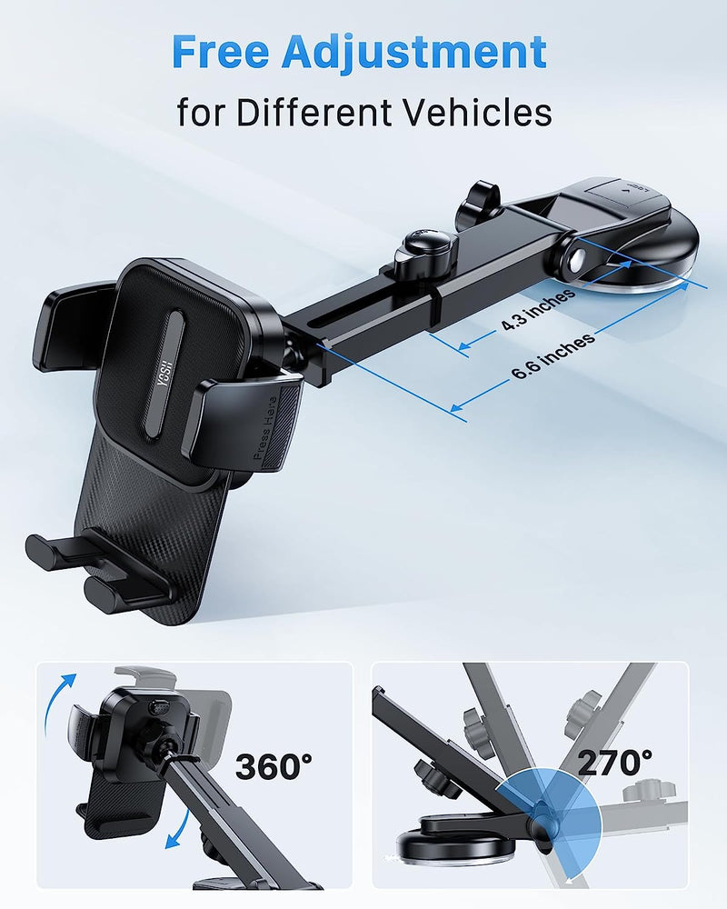 YOSH Car Phone Holder, Phone Mount for Car Dashboard with 66 LBS Super Suction, Mobile Phone Windscreen Holder, Car Phone Mount for iPhone 14 13 12 Pro Max Samsung S23 Ultra Huawei Otter-Box Cases
