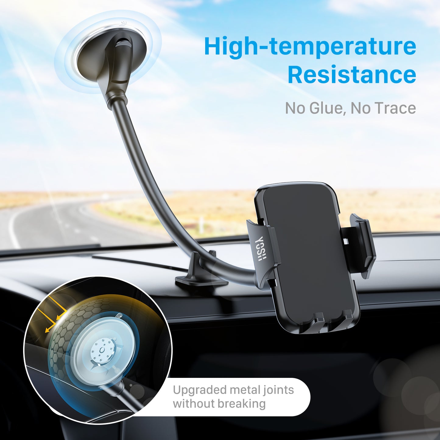 YOSH Auto-Telefonhalter für die Windschutzscheibe, verstellbare Telefonhalterung für die Windschutzscheibe mit langem Schwanenhalsarm und starkem Saugnapf, benutzerfreundliche Telefonhalterung für Auto-Minivan für iPhone 15 14 13 12 Samsung Huawei Xiaomi