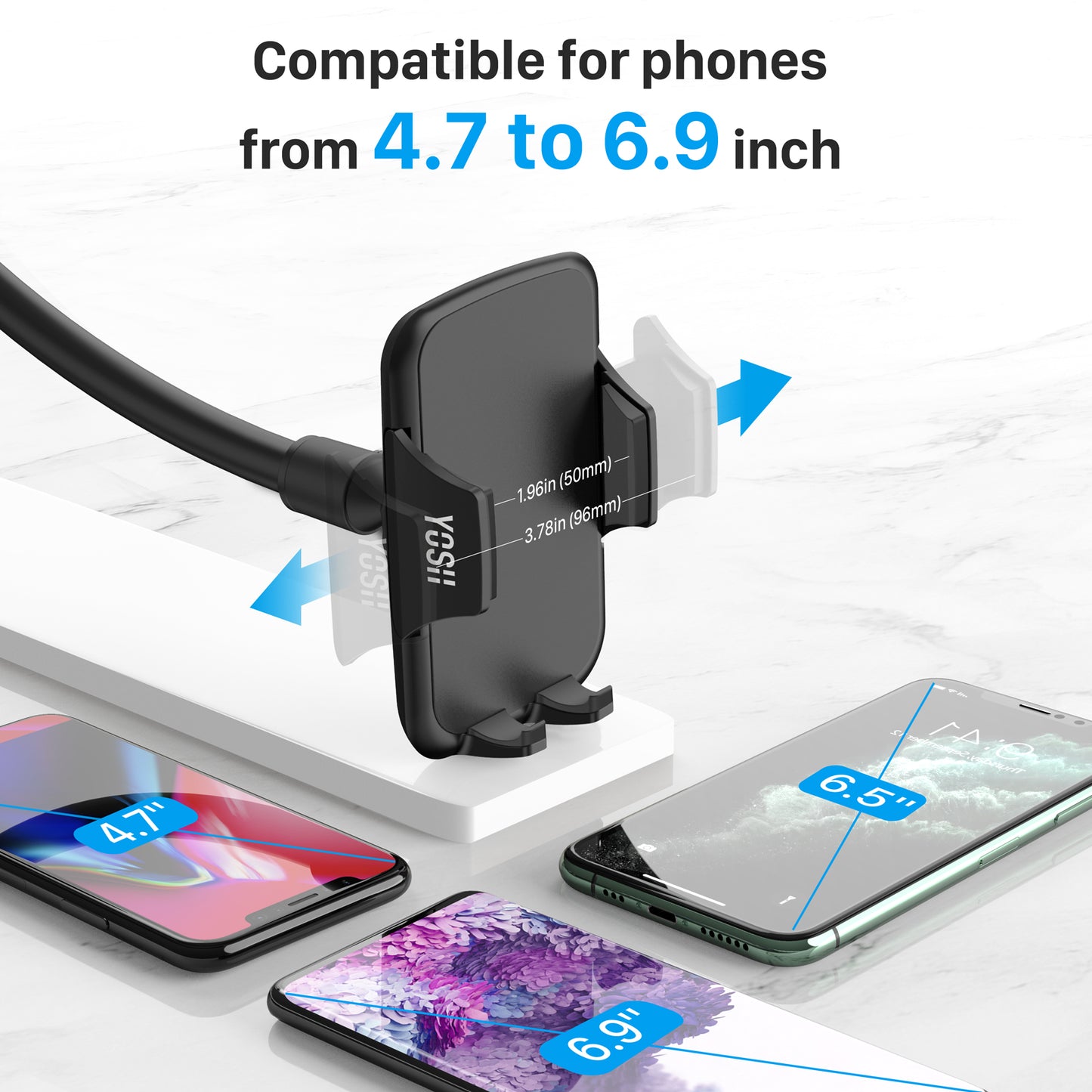 YOSH Auto-Telefonhalter für die Windschutzscheibe, verstellbare Telefonhalterung für die Windschutzscheibe mit langem Schwanenhalsarm und starkem Saugnapf, benutzerfreundliche Telefonhalterung für Auto-Minivan für iPhone 15 14 13 12 Samsung Huawei Xiaomi