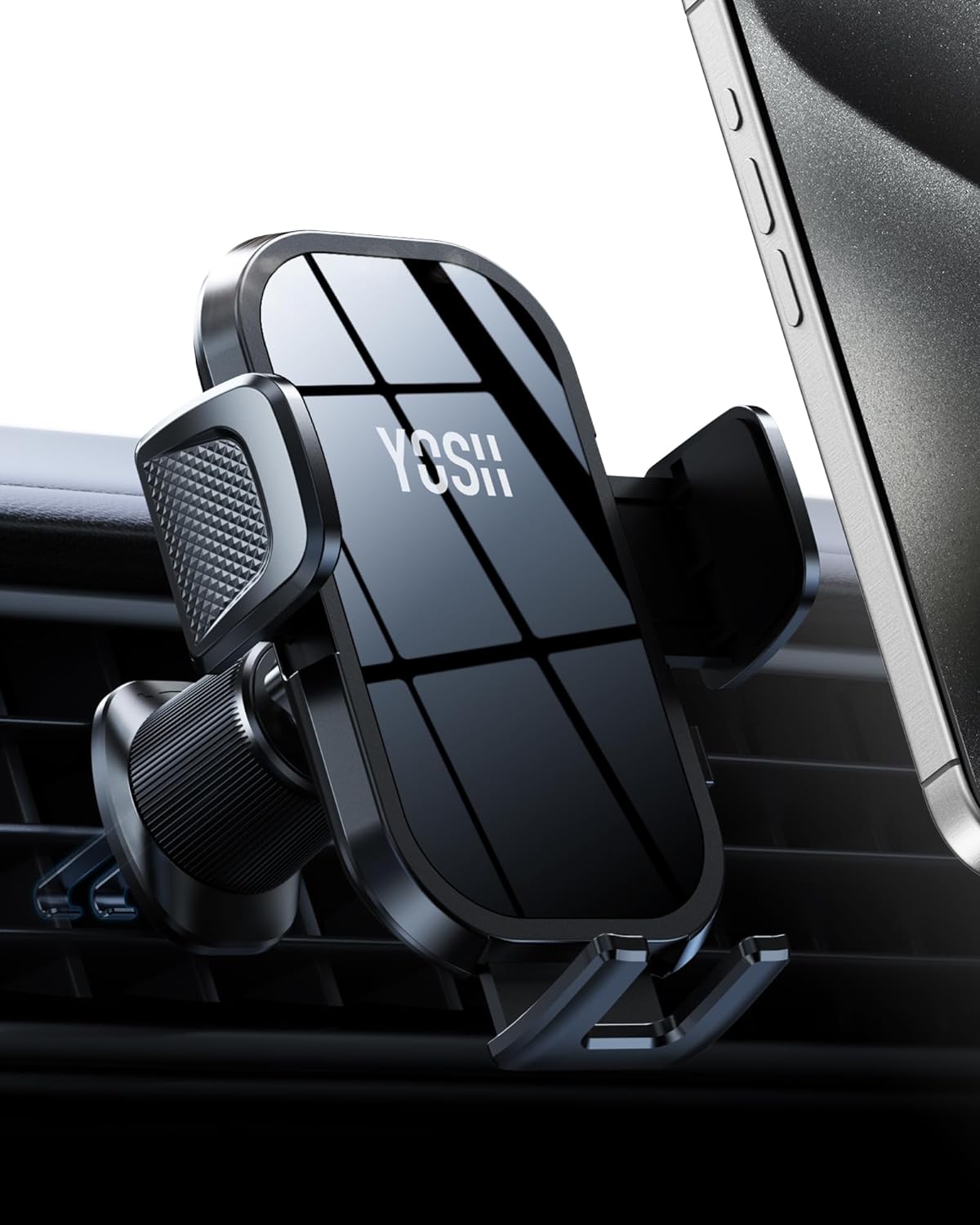 YOSH Car Phone Holder, Mobile Phone Mount for Air Vent, iPhone Car Holder with Double Metal Hooks, Super Stable for iPhone 17 16 15 14 13 12 Samsung Pixel 4.0''- 7.0'' Phones