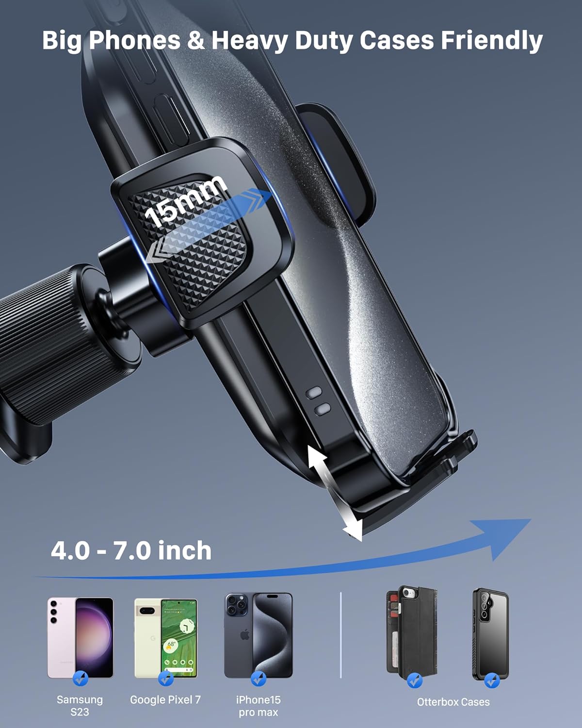 YOSH Car Phone Holder, Mobile Phone Mount for Air Vent, iPhone Car Holder with Double Metal Hooks, Super Stable for iPhone 17 16 15 14 13 12 Samsung Pixel 4.0''- 7.0'' Phones