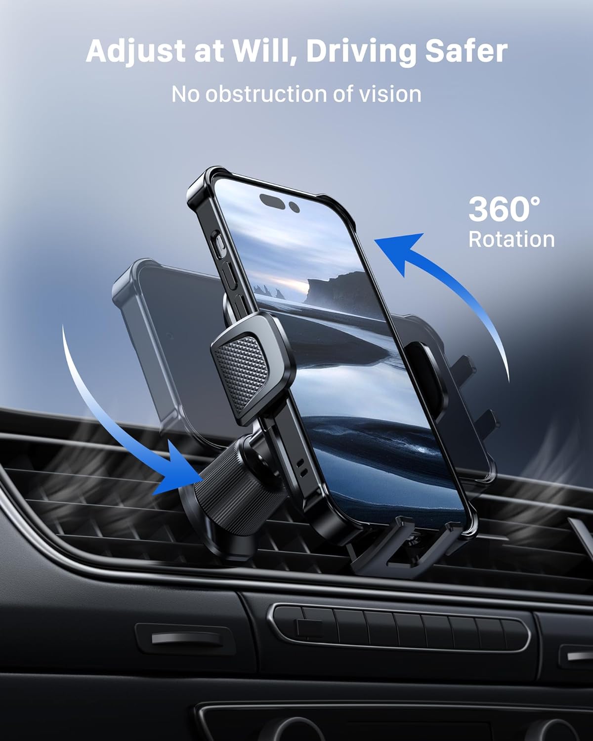 YOSH Car Phone Holder, Mobile Phone Mount for Air Vent, iPhone Car Holder with Double Metal Hooks, Super Stable for iPhone 17 16 15 14 13 12 Samsung Pixel 4.0''- 7.0'' Phones