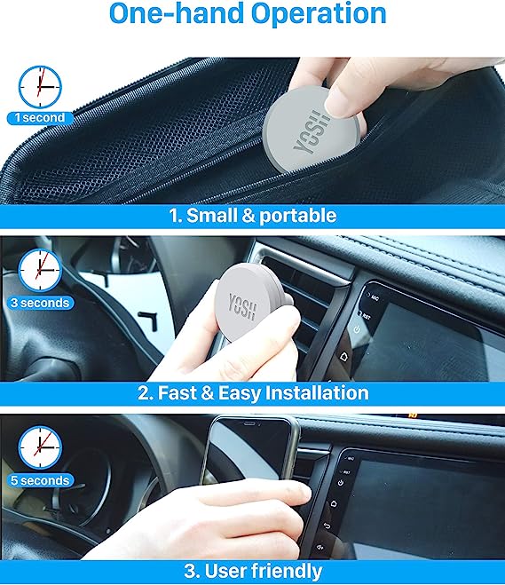 YOSH Auto-Telefonhalterung für Lüftungsschlitze, verbesserte magnetische Telefon-Autohalterung mit stärksten Magneten, superstabile Handyhalterung für die Lüftung im Auto mit 2 Metallplatten, perfekt für iPhone, Samsung, Huawei, Xiaomi