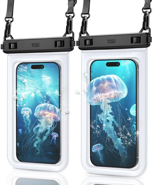 YOSH Pochette étanche pour téléphone portable, lot de 2 étuis de téléphone étanches IPX8 pour la natation, étui de téléphone sous-marin pour iPhone 16 15 14 13 12 11 Pro XS, Samsung S24 S23 S22, Huawei P40 P30 Xiaomi jusqu'à 6,8"