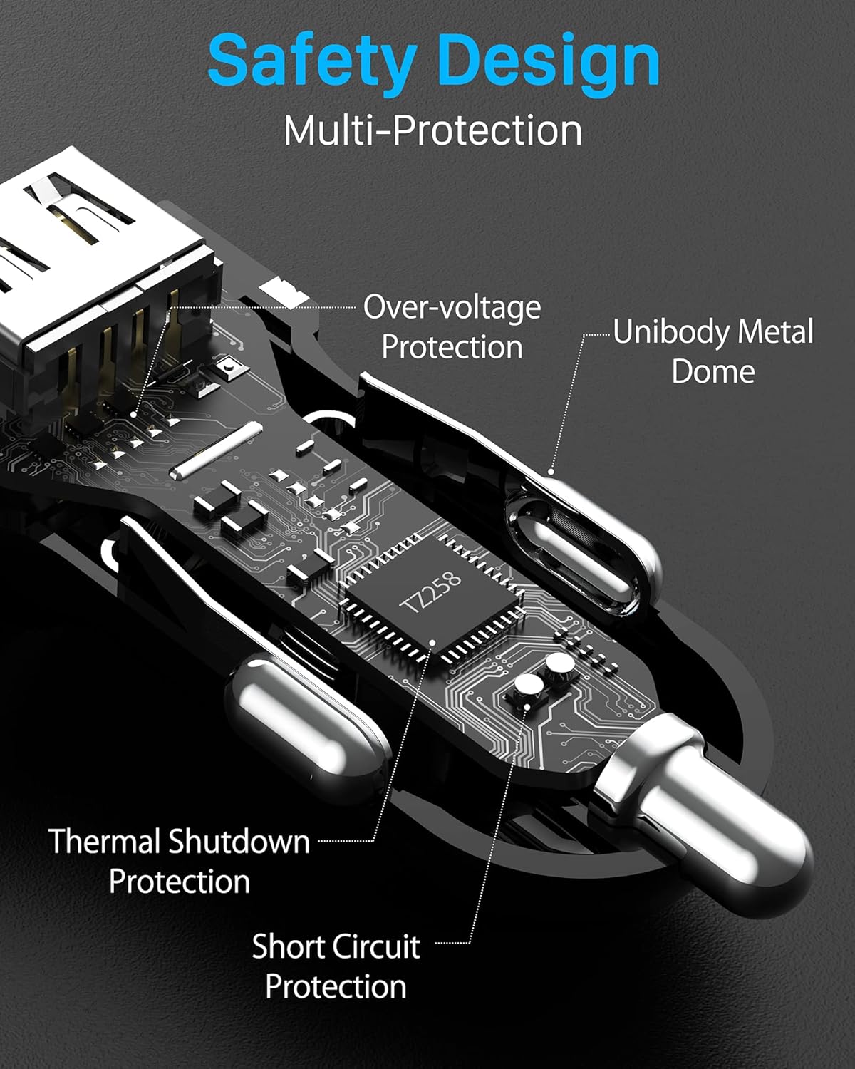 YOSH USB C Car Charger with 24W Ultra-Compact Dual Port, Fast Charge Cigarette Lighter USB Charger, in Car Charger 2 Ports Car Charger Adapter for iPhone 17 16 15 14 13 12 Pro Max Samsung Huawei Xiaomi