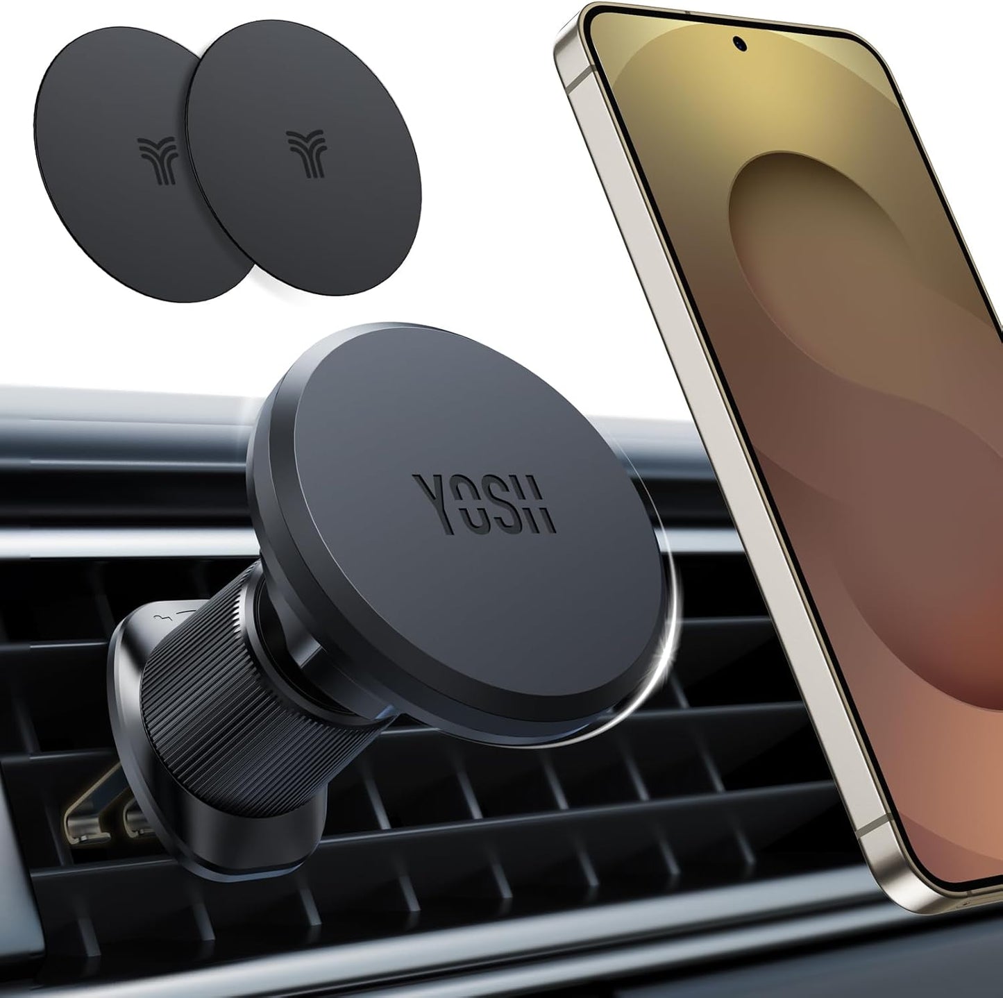 YOSH 2023 Magnetische Autotelefonhalterung, Belüftung Verbesserte magnetische Handyhalterung mit doppeltem Verriegelungsclip für iPhone Samsung Huawei