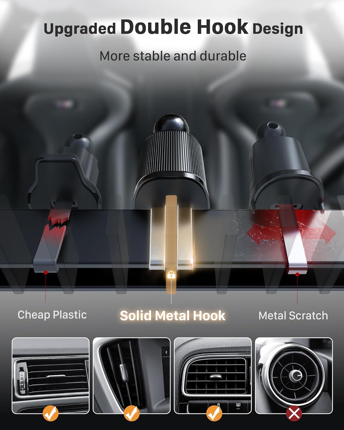 YOSH 2023 Magnetische Autotelefonhalterung, Belüftung Verbesserte magnetische Handyhalterung mit doppeltem Verriegelungsclip für iPhone Samsung Huawei