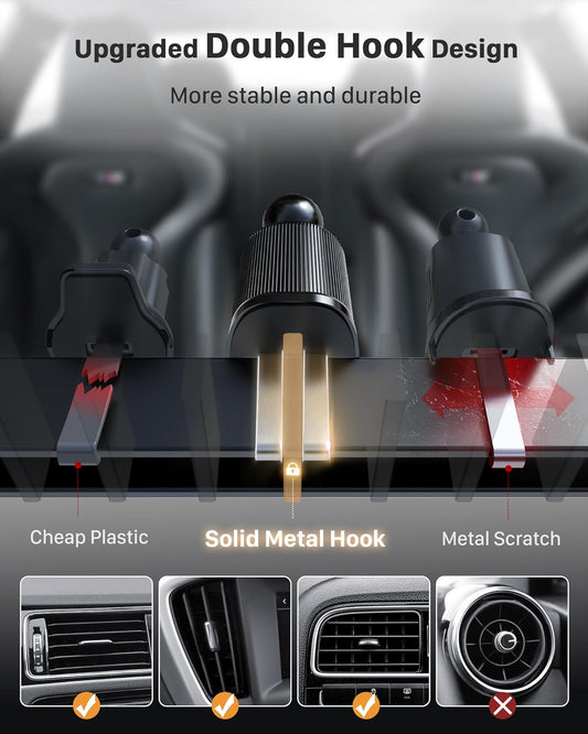YOSH Magnetic Phone Holder, Air Vent Upgraded Strongest Magnets & Super Stable Double Metal Hook, Mobile Phone Holder for Car Vent Compatible with iPhone Samsung Huawei up to 7.0”