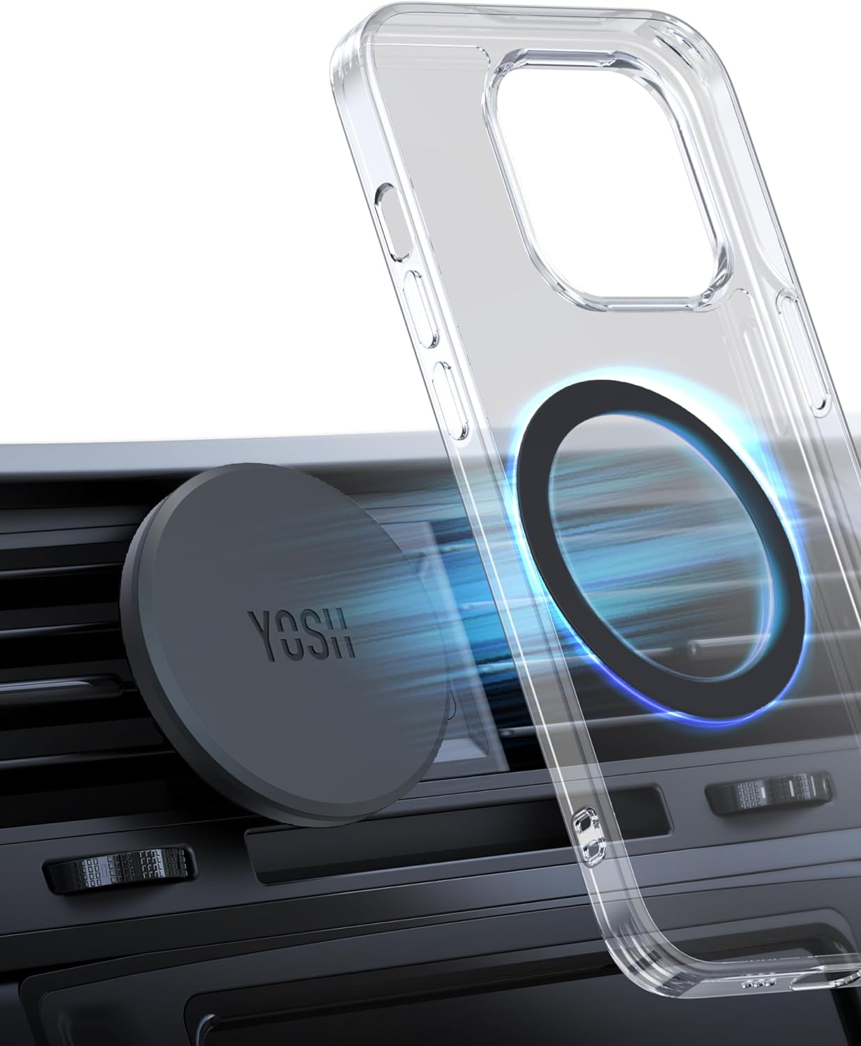 YOSH Magnetic Phone Car Mount Air Vent with MagSafe-Supportable Plate, No Interfere with Wireless-Charging, MagSafe Car Mount, Magnet Car Phone Holder Car Cradle for iPhone 17 16 15 14 13 12 Samsung