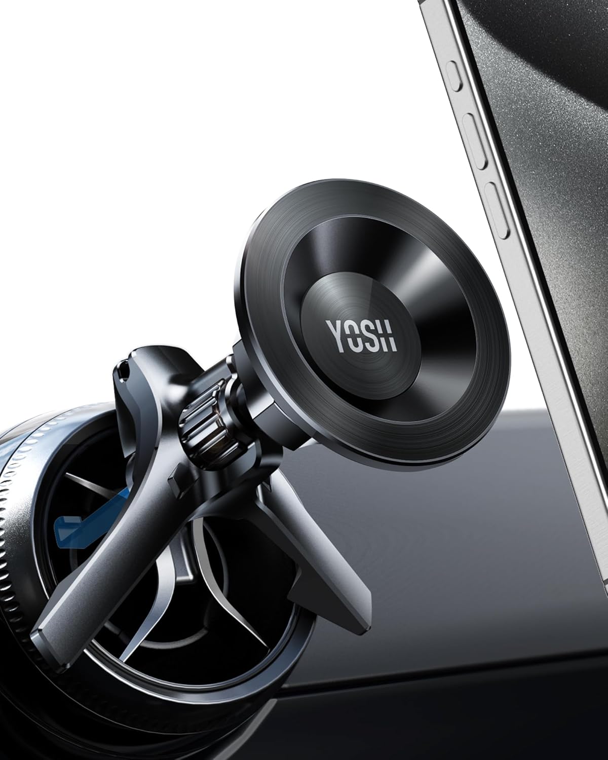 YOSH MagSafe Car Mount Round Air Vent for Mercedes Benz Audi BMW Mini Cooper, Magnetic Phone Car Mount, iPhone Holder with 20xN55 Magnets for iPhone 16/15/14/13 Series, Metal Ring for Others