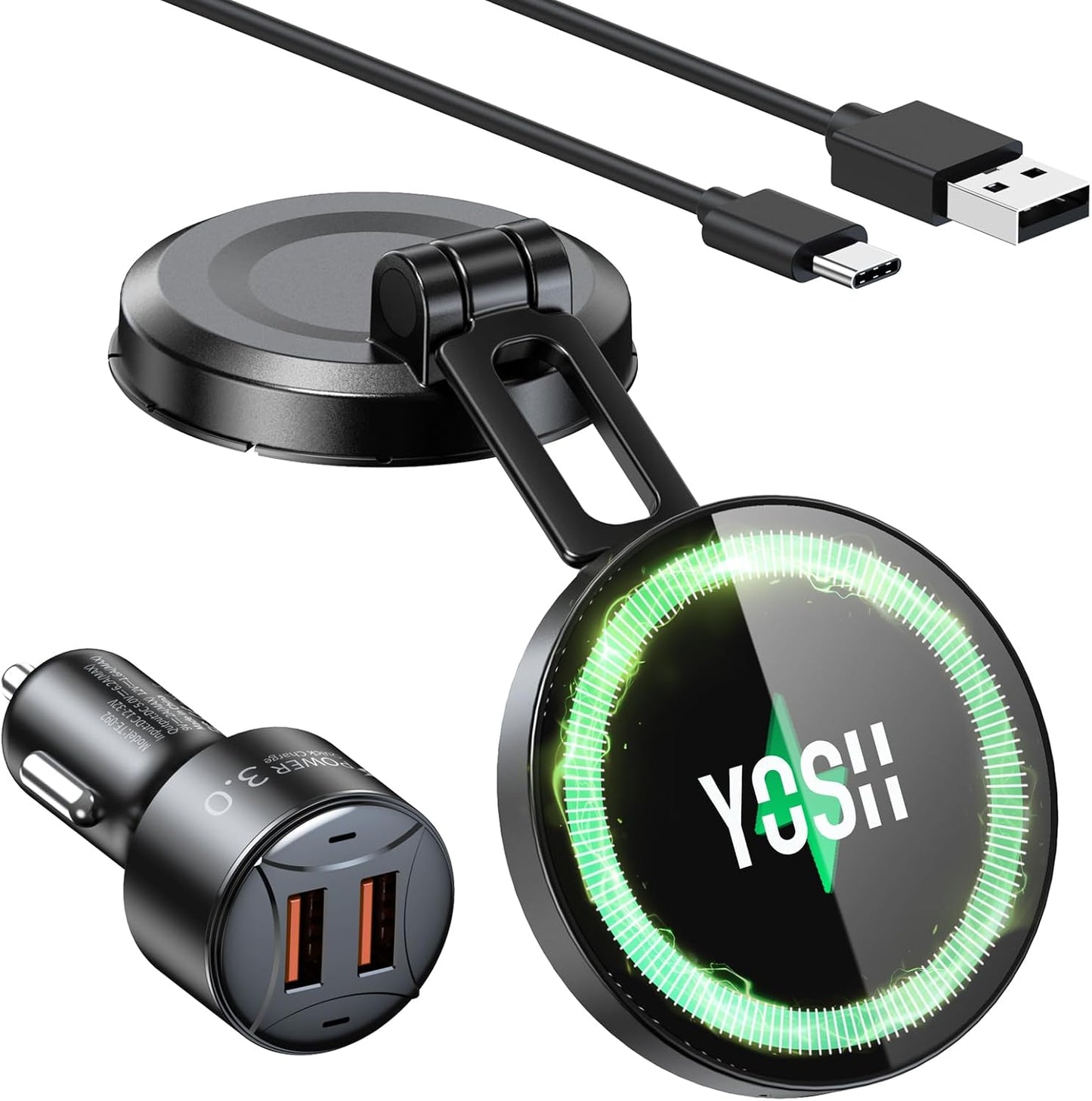 YOSH MagSafe Car Charger Mount, 15W Charging Dashboard Wireless iPhone Car Charger, Magnetic Car Phone Holder with 36W Car Charger for iPhone 16/15/14/13/12 Series & All Phones with MagSafe Ring