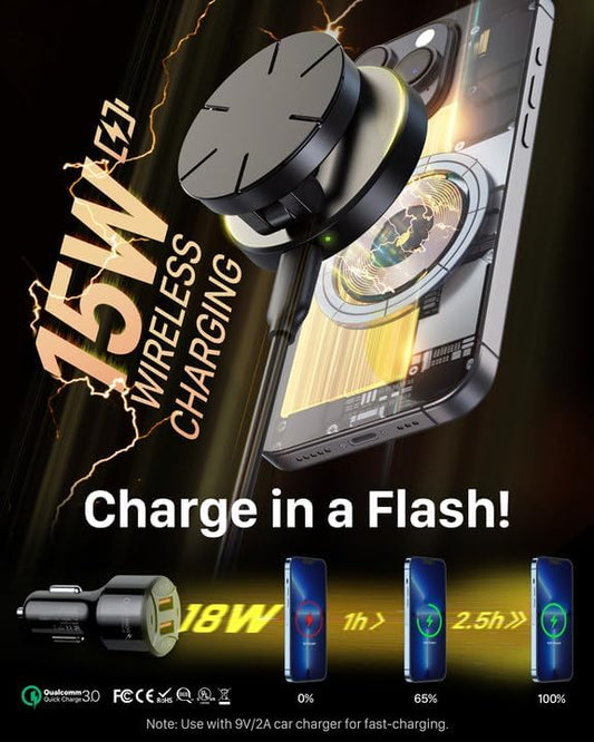 YOSH MagSafe Car Charger Mount, 15W Charging Dashboard Wireless iPhone Car Charger, Magnetic Car Phone Holder with 36W Car Charger for iPhone 17/16/15/14/13/12 Series & All Phones with MagSafe Ring