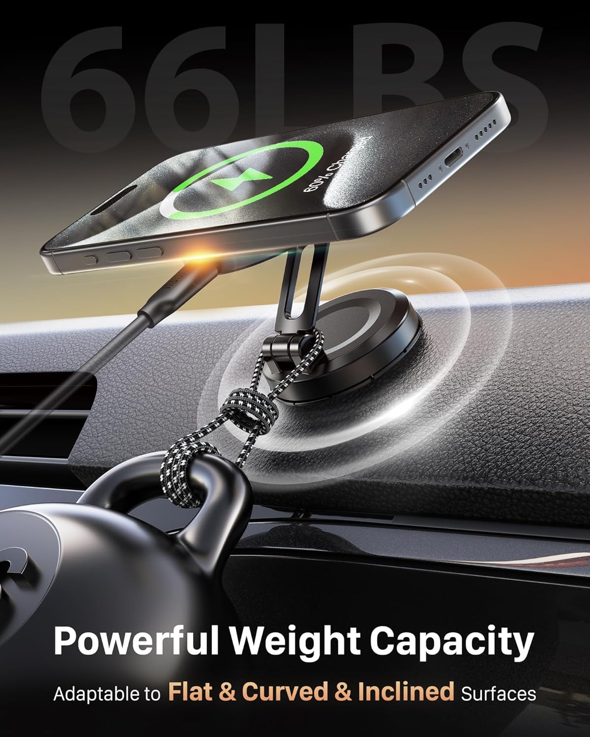 YOSH MagSafe Car Charger Mount, 15W Charging Dashboard Wireless iPhone Car Charger, Magnetic Car Phone Holder with 36W Car Charger for iPhone 16/15/14/13/12 Series & All Phones with MagSafe Ring