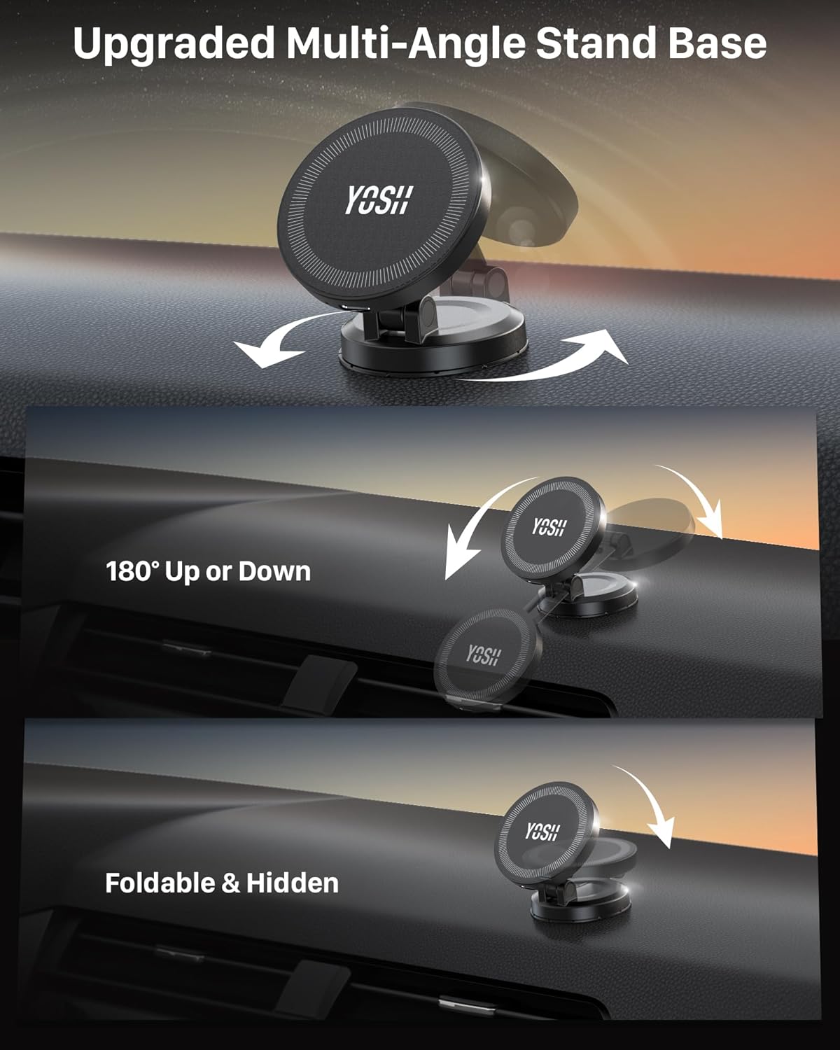 YOSH MagSafe Car Charger Mount, 15W Charging Dashboard Wireless iPhone Car Charger, Magnetic Car Phone Holder with 36W Car Charger for iPhone 16/15/14/13/12 Series & All Phones with MagSafe Ring