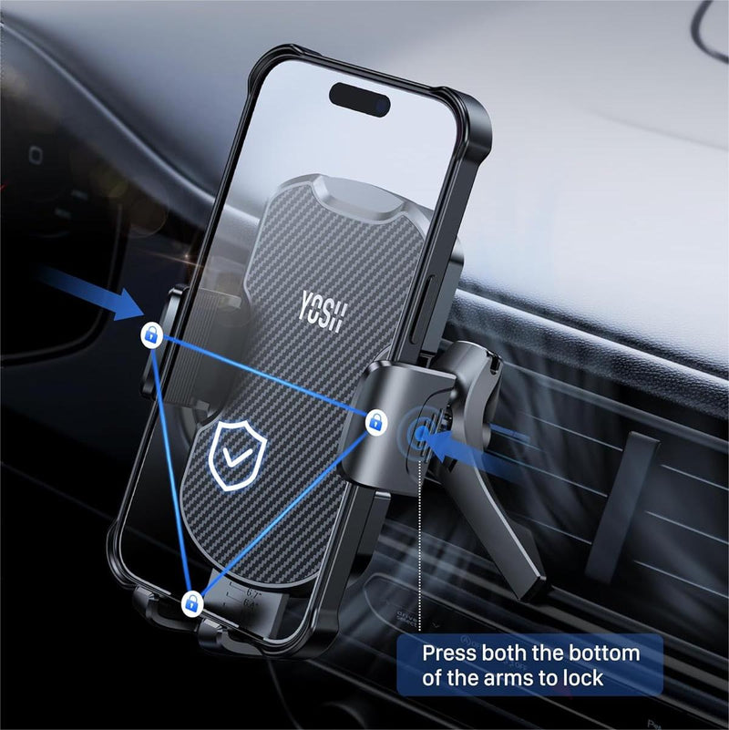 YOSH 2024 Car Phone Holder, Round Air Vent Phone Holder for Circular Vent, Rotatable Metal Hook & Triangle Support, Stable Mobile Phone Mount for iPhone Samsung Mercedes Audi BMW Ford Mini Cooper