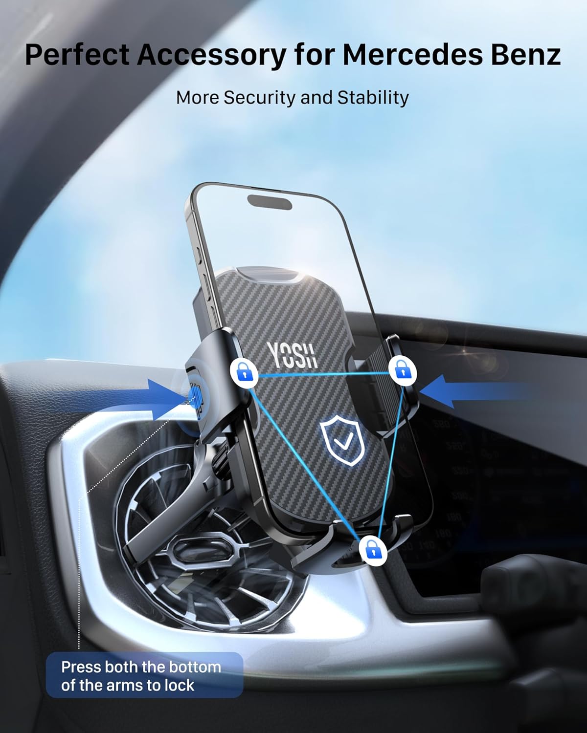 YOSH Round Air Vent Car Phone Holder for Mercedes Benz A/C/Class, Phone Holder for Cars for Mini Cooper BMW Audi Ford Fiesta, Stable Triangle Support Car Phone Mount Circular Vent for iPhone Samsung