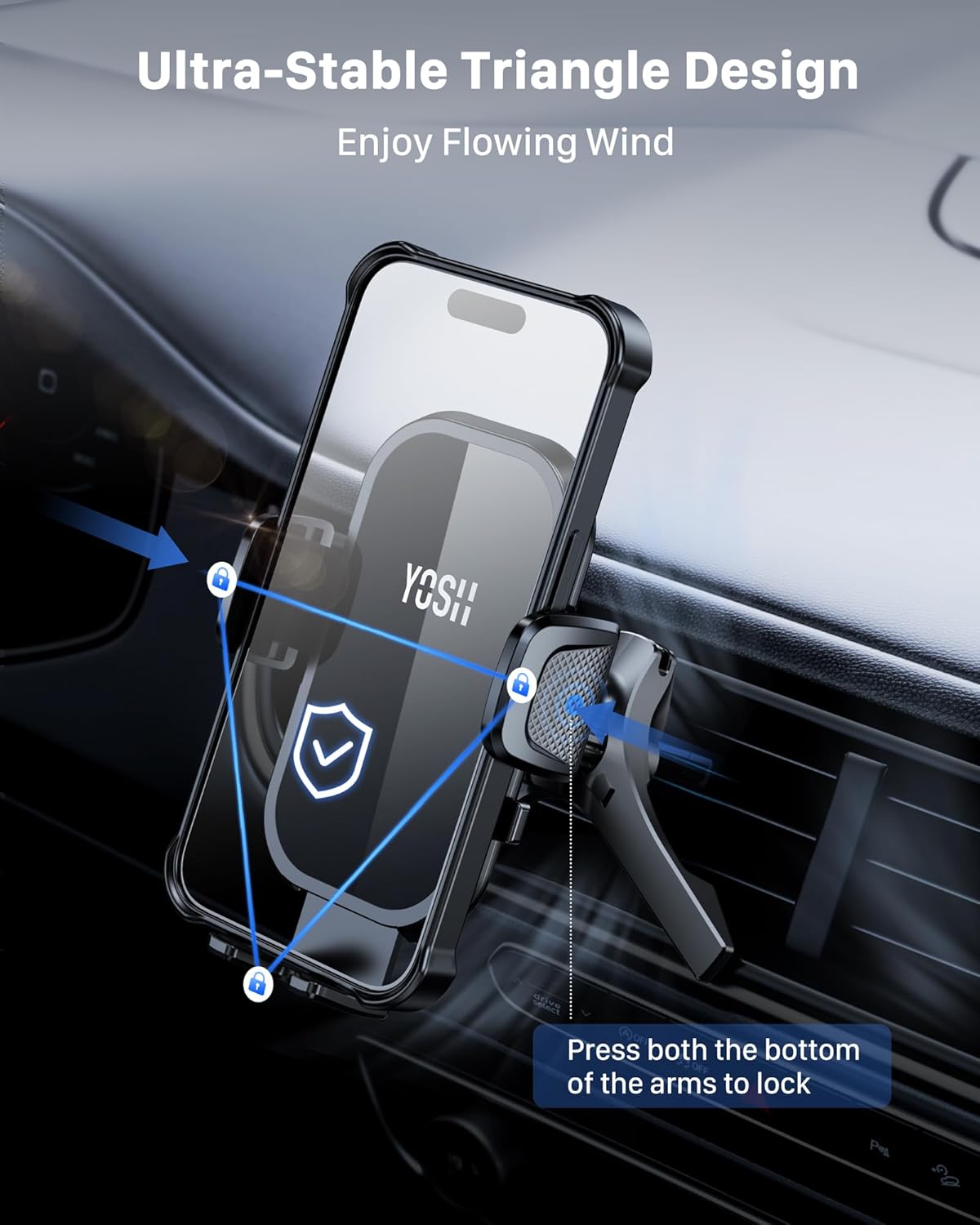 YOSH Round Air Vent Car Phone Holder for Mercedes Benz A/C/Class Audi Mini Cooper Ford BMW, Stable Triangle Support Car Phone Mount Circular Vent for iPhone Samsung Pixel All 4.0''- 7.0'' Phones