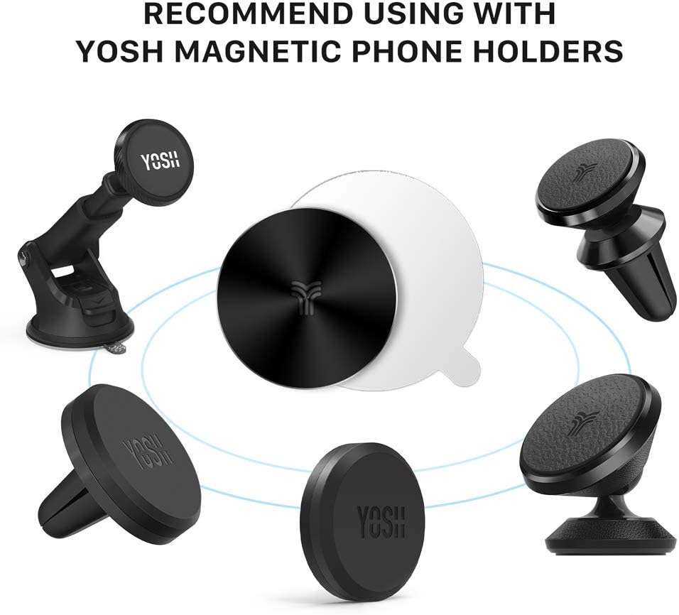 YOSH Ersatz-Montageplatten-Kits für dünne Metallplatten mit starkem Klebstoff für magnetische Telefon-Autohalterung, Telefonmagnetaufkleber, kompatible magnetische Telefon-Autohalterung, 4er-Pack, rund, schwarz.