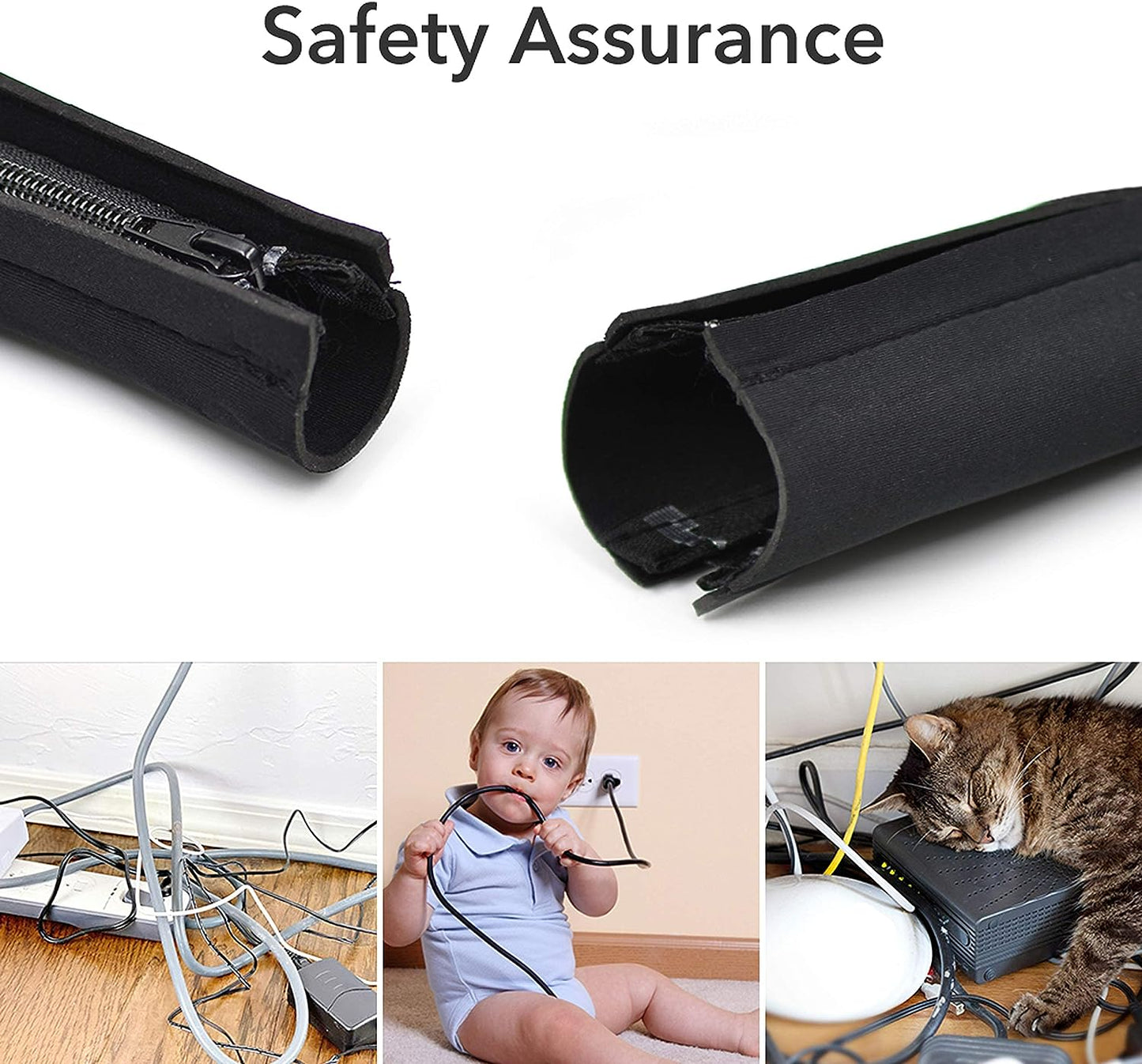 YOSH Cable Tidy Wire Sleeves with Zippers, 2m Cable Management Sleeves Under Desk Cord Organizer for PC/TV USB Cable Power Cord Audio Video Cable at Home/in Office Prevent Cat-Chewing-50cm 4pcs Black