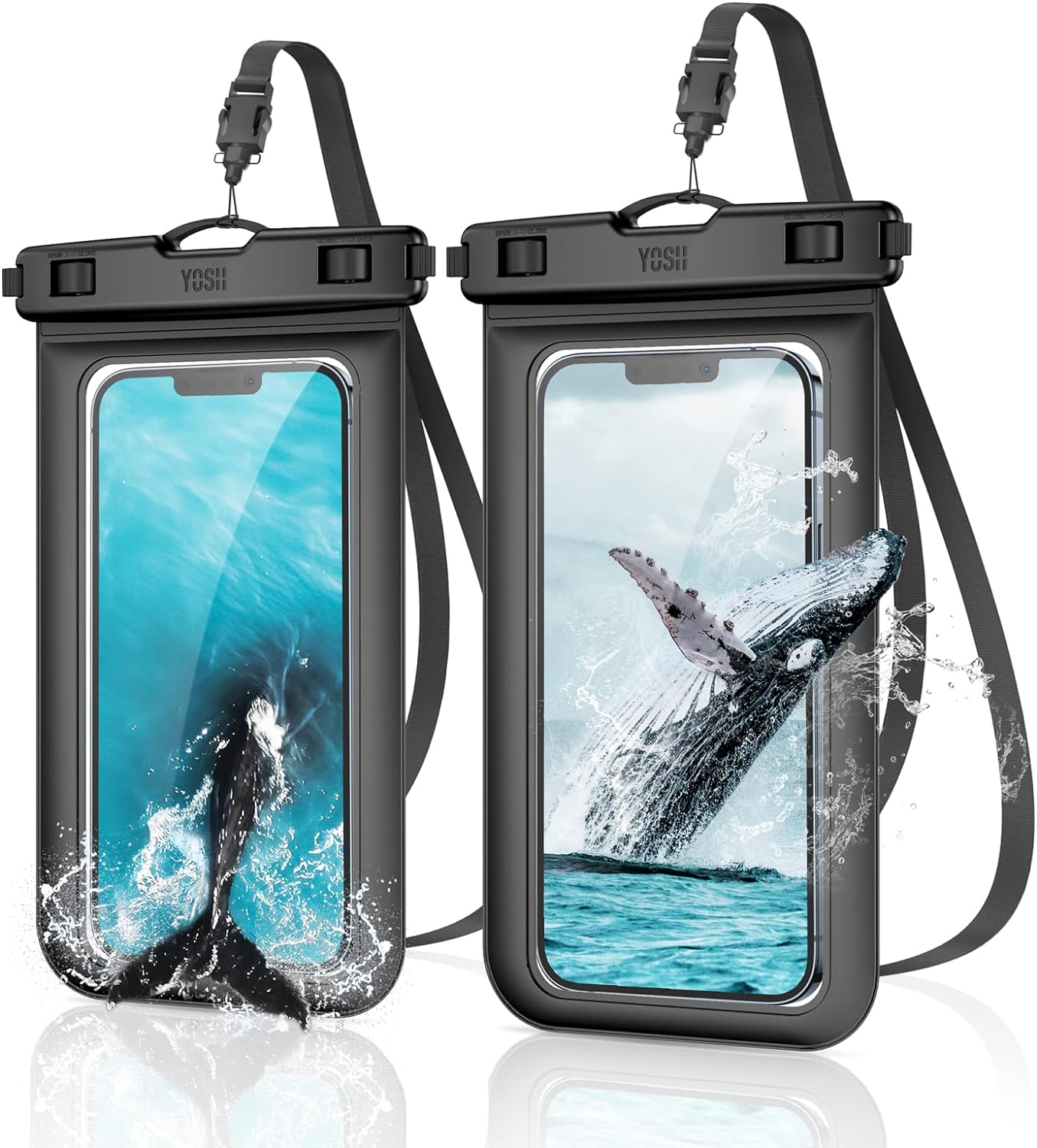 YOSH IPX8 Waterproof Phone Pouch 2-Pack, Underwater Phone Case, iPhone Waterproof Case with Lanyard, Dry Bag for iPhone 17 16 15 14 13 12 11, Samsung S24 S23 S22, Huawei Xiaomi up to 6.8 inches-Black
