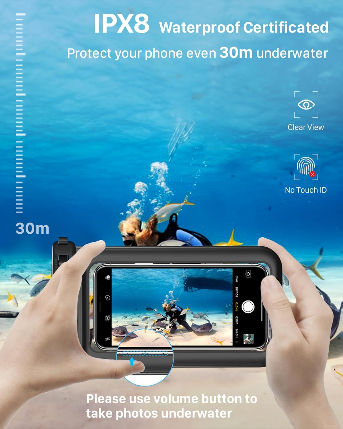 YOSH IPX8 Waterproof Phone Pouch 2-Pack, Underwater Phone Case, iPhone Waterproof Case with Lanyard, Dry Bag for iPhone 17 16 15 14 13 12 11, Samsung S24 S23 S22, Huawei Xiaomi up to 6.8 inches-Black
