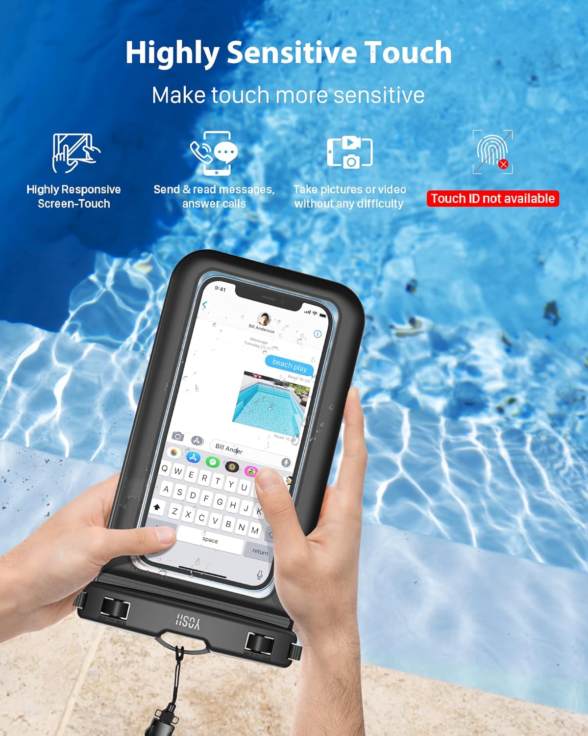 YOSH IPX8 Waterproof Phone Pouch 2-Pack, Underwater Phone Case, iPhone Waterproof Case with Lanyard, Dry Bag for iPhone 17 16 15 14 13 12 11, Samsung S24 S23 S22, Huawei Xiaomi up to 6.8 inches-Black