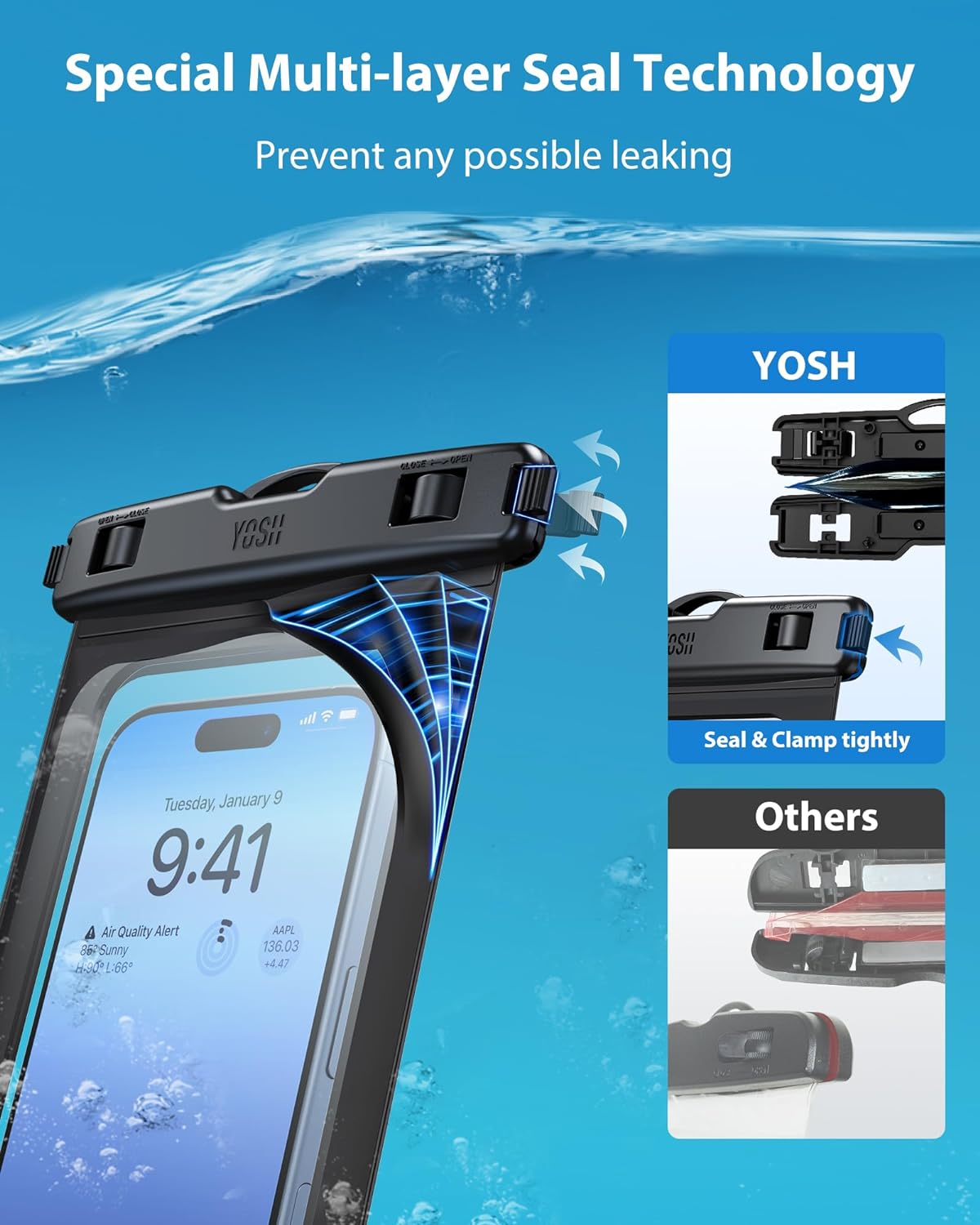 YOSH IPX8 Waterproof Phone Pouch 2-Pack, Underwater Phone Case, iPhone Waterproof Case with Lanyard, Dry Bag for iPhone 17 16 15 14 13 12 11, Samsung S24 S23 S22, Huawei Xiaomi up to 6.8 inches-Black