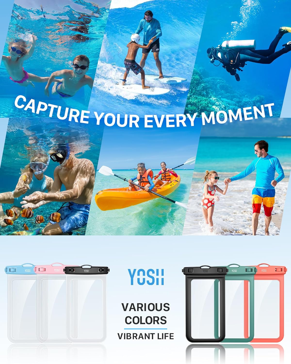 YOSH IPX8 Waterproof Phone Pouch 2-Pack, Underwater Phone Case, iPhone Waterproof Case with Lanyard, Dry Bag for iPhone 17 16 15 14 13 12 11, Samsung S24 S23 S22, Huawei Xiaomi up to 6.8 inches-Black