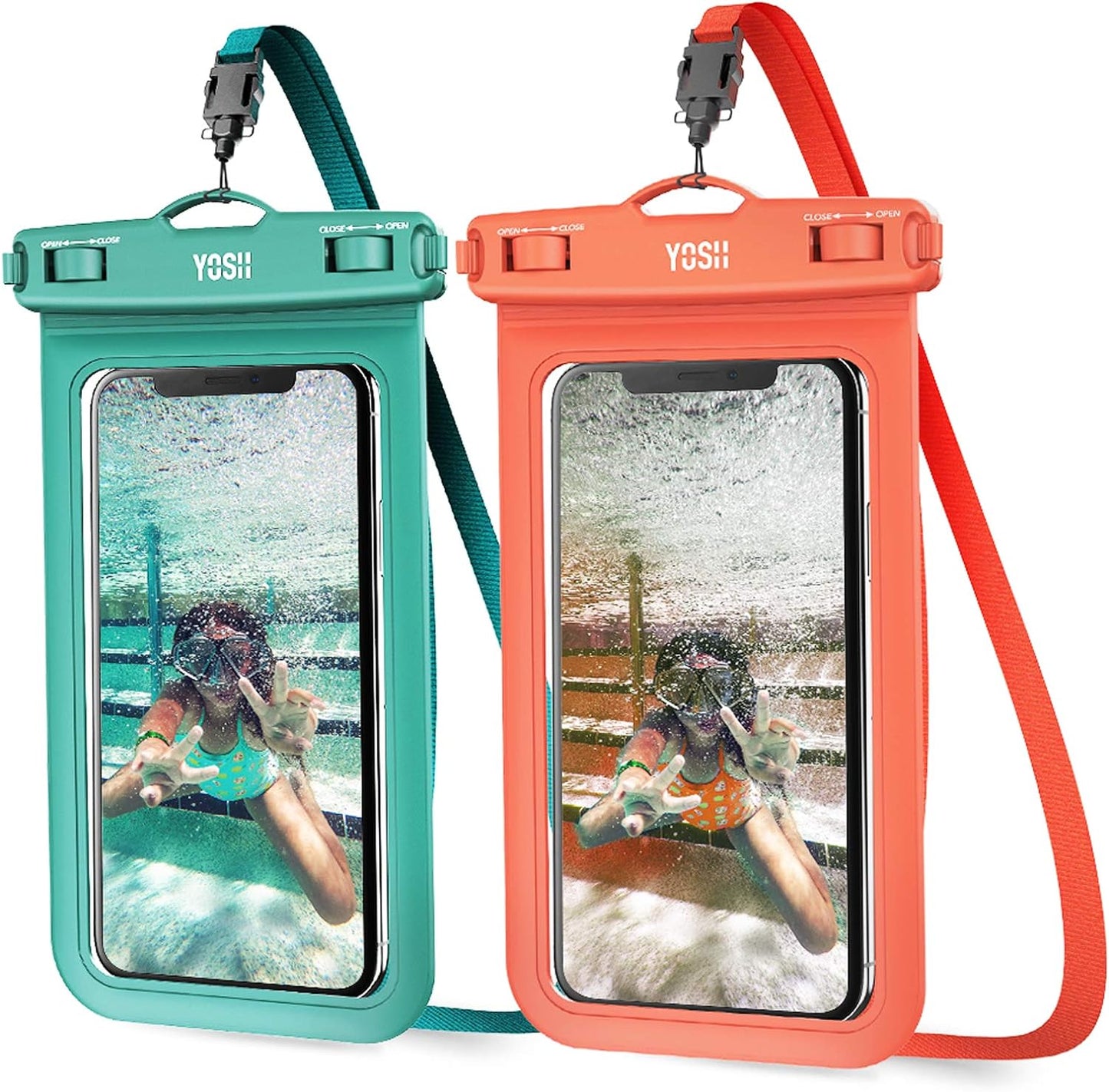 YOSH Green and Orange IPX8 Waterproof Phone Case 2 Pack, Underwater Phone Pouch Dry Bag for Swimming Raining Dustproof for iPhone 17 16 15 14 13 12 11 Pro XS, Samsung S24 S23 S22, Huawei up to 6.8"