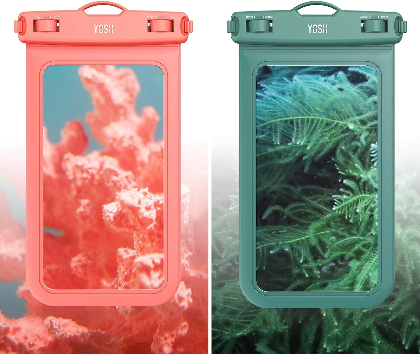 YOSH Green and Orange IPX8 Waterproof Phone Case 2 Pack, Underwater Phone Pouch Dry Bag for Swimming Raining Dustproof for iPhone 17 16 15 14 13 12 11 Pro XS, Samsung S24 S23 S22, Huawei up to 6.8"