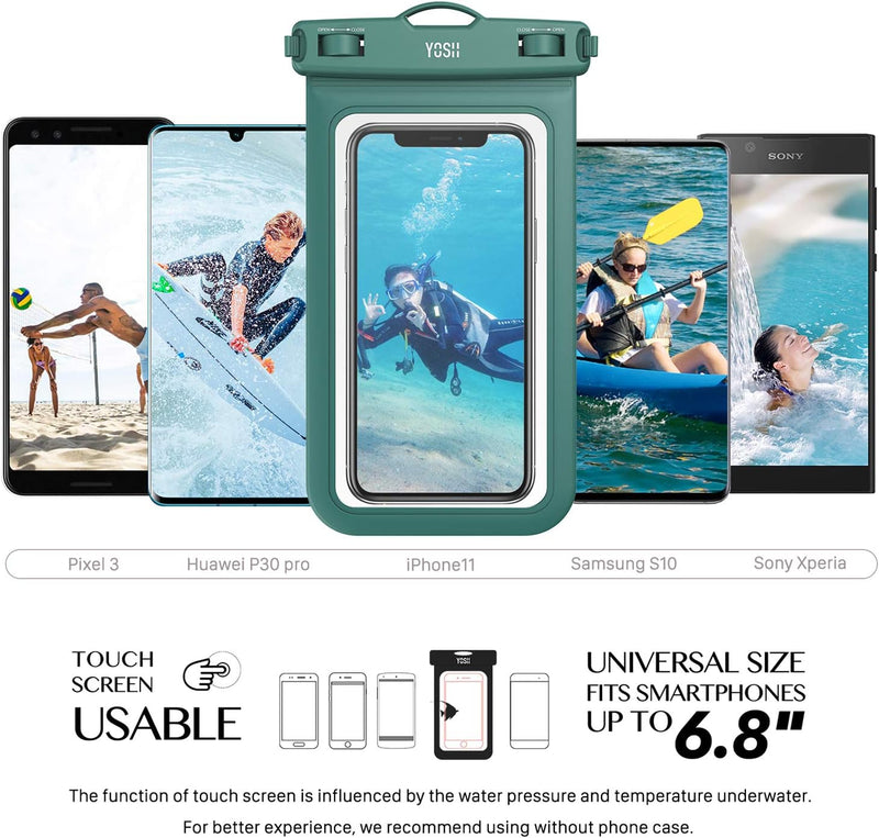 YOSH IPX8 Waterproof Phone Case, Underwater Phone Pouch Dry Bag for Swimming Raining Dustproof for iPhone 15 14 13 12 11 XS XR X 8 7, Samsung S23 S22 Huawei P40 P30 P20 Xiaomi 13 -up to 7.0” 2-Pack