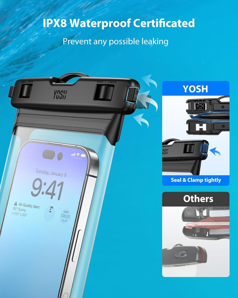 YOSH IPX8 Waterproof Phone Case, Underwater Phone Pouch Dustproof Dry Bag for Swimming Snorkeling Outdoor for iPhone 15 14 Plus 13 12 Pro Max XS, Samsung S23 S22 Ultra, Huawei etc. up to 7.5”2-pack
