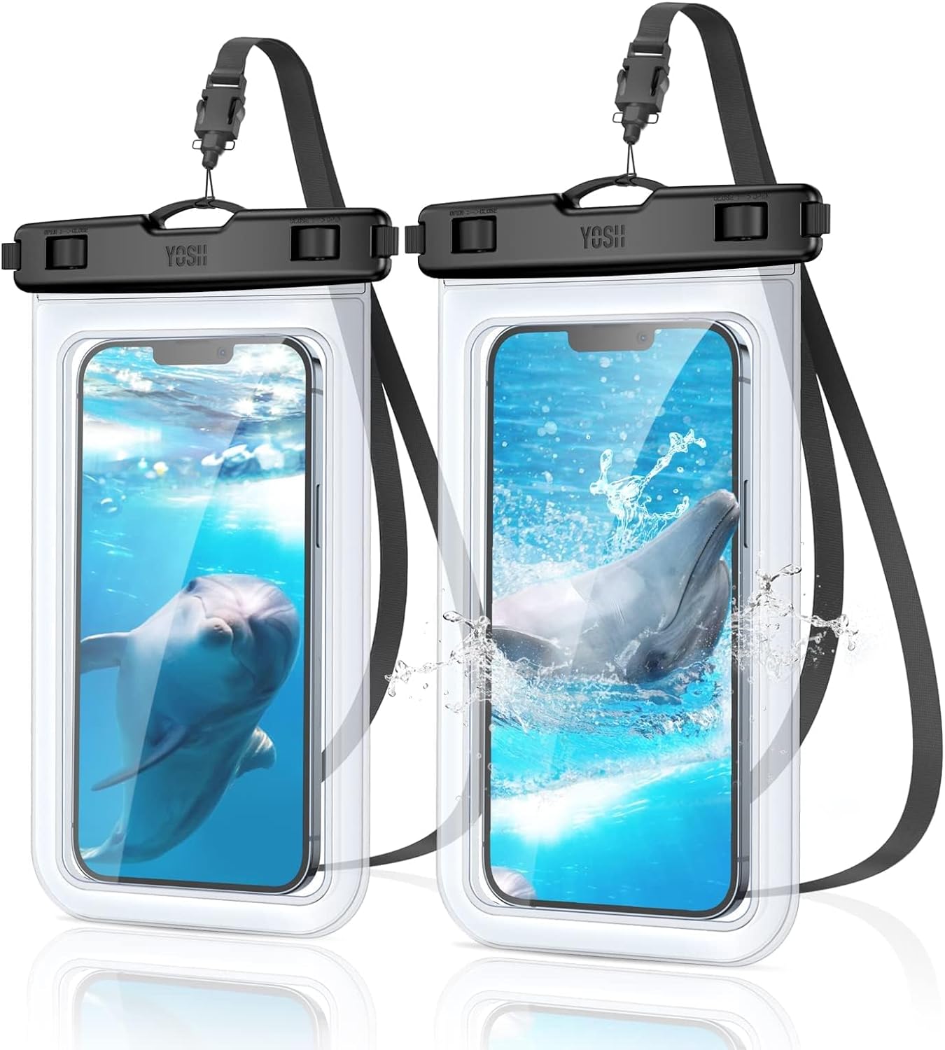 YOSH Waterproof Phone Pouch 2 Pack, 7 inch IPX8 Waterproof Phone Case for Swimming Travel Beach Trip Snorkelling Kayaking, Underwater iPhone Case for iPhone 17 16 15 14 Pro Max, Samsung S25 S24 Ultra