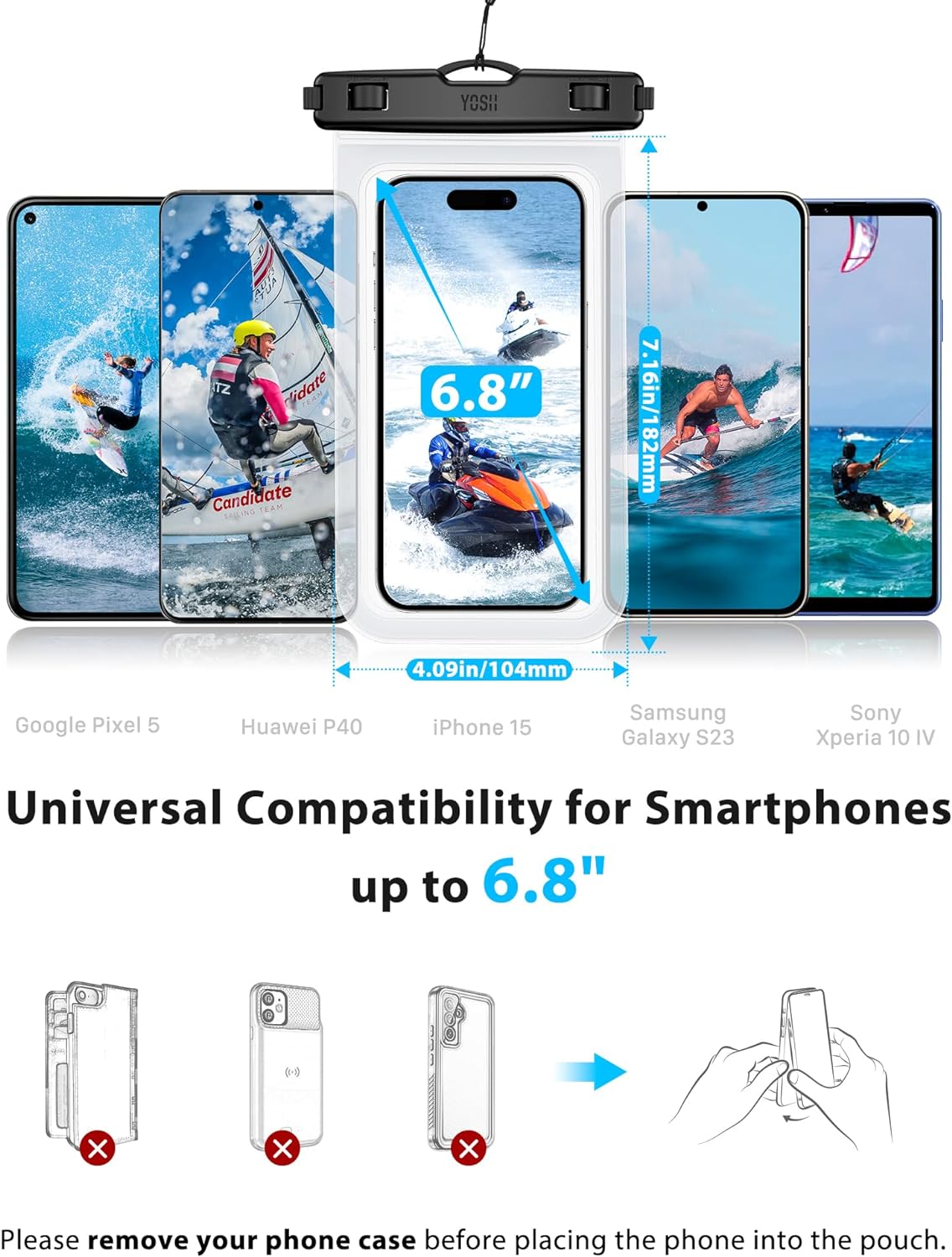 YOSH Waterproof Phone Pouch 2 Pack, 7 inch IPX8 Waterproof Phone Case for Swimming Travel Beach Trip Snorkelling Kayaking, Underwater iPhone Case for iPhone 17 16 15 14 Pro Max, Samsung S25 S24 Ultra