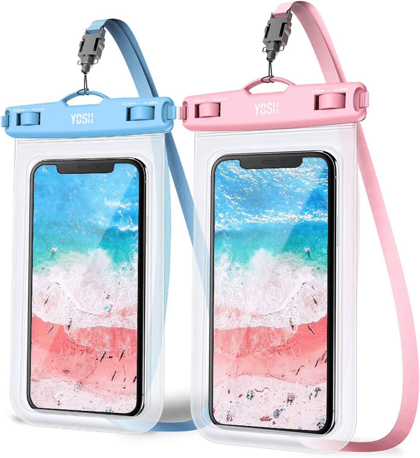 YOSH Blue and Pink IPX8 Waterproof Phone Case 2 Pack, Underwater Phone Pouch Dry Bag for Swimming Raining Dustproof for iPhone 17 16 15 14 13 12 11 Pro XS XR X, Samsung S24 S23 S22, Huawei up to 6.8"