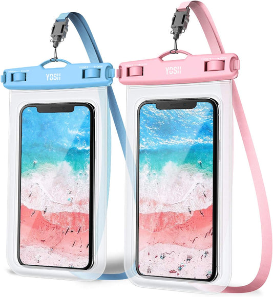 YOSH Blue and Pink IPX8 Waterproof Phone Case 2 Pack, Underwater Phone Pouch Dry Bag for Swimming Raining Dustproof for iPhone 17 16 15 14 13 12 11 Pro XS XR X, Samsung S24 S23 S22, Huawei up to 6.8"