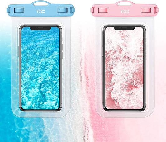 YOSH Blue and Pink IPX8 Waterproof Phone Case 2 Pack, Underwater Phone Pouch Dry Bag for Swimming Raining Dustproof for iPhone 17 16 15 14 13 12 11 Pro XS XR X, Samsung S24 S23 S22, Huawei up to 6.8"