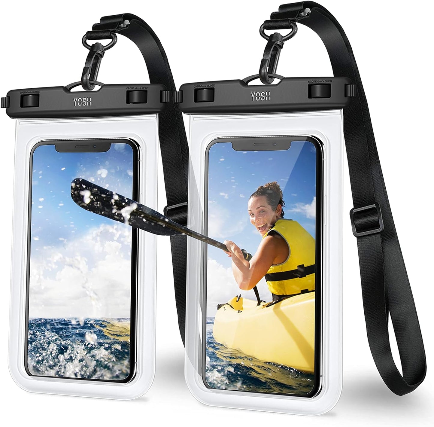 YOSH Waterproof Phone Pouch with Adjustable Lanyard, 2-Pack IPX8 Underwater Waterproof Phone Case for Swimming for iPhone 17 16 15 14 13 12 Pro Max, Samsung S25 S24 S23 S22 Ultra A15 Xiaomi-up to 7.0"