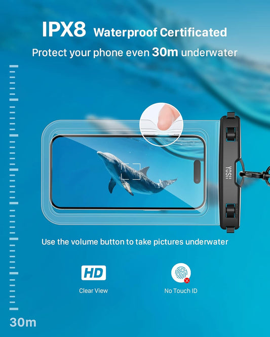YOSH Lot de 2 pochettes étanches pour téléphone IPX8 pour la natation avec cordon réglable amélioré pour iPhone 15 14 13 12 11 Pro XS, Samsung S22 S21 S20 Huawei Xiaomi jusqu'à 6,8"