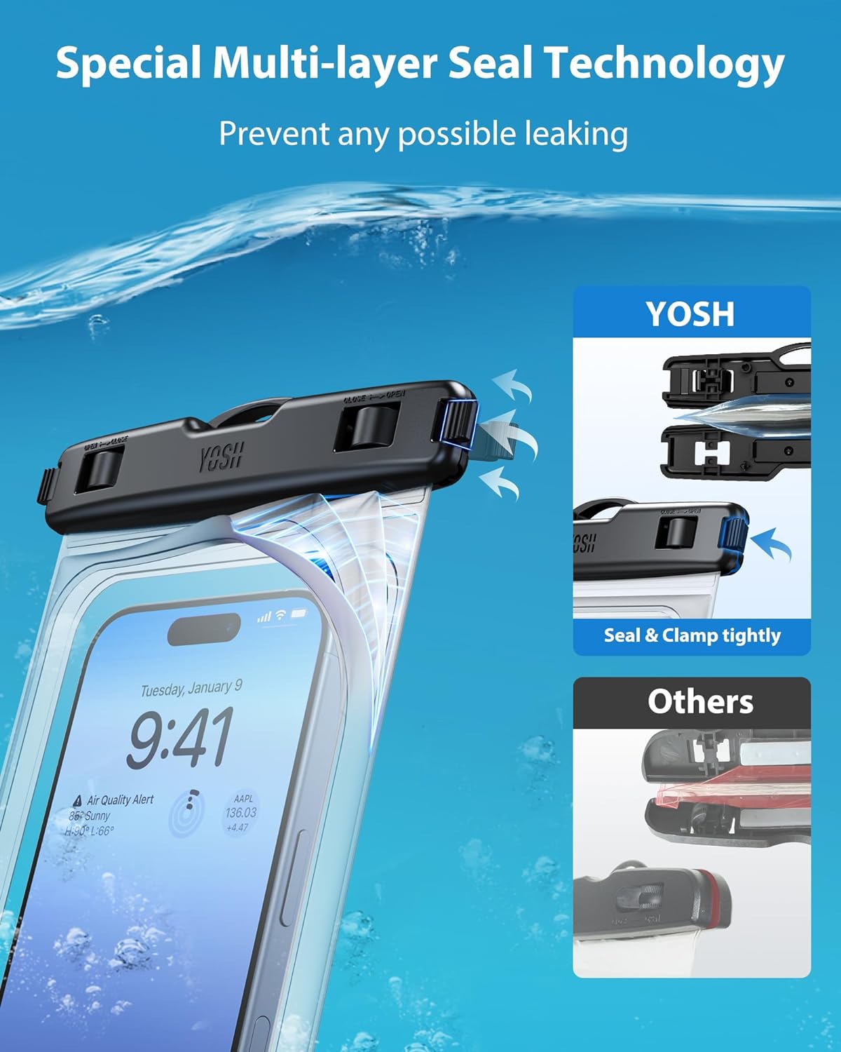 YOSH Waterproof Phone Pouch with Adjustable Lanyard, 2-Pack IPX8 Underwater Waterproof Phone Case for Swimming for iPhone 17 16 15 14 13 12 Pro Max, Samsung S25 S24 S23 S22 Ultra A15 Xiaomi-up to 7.0"