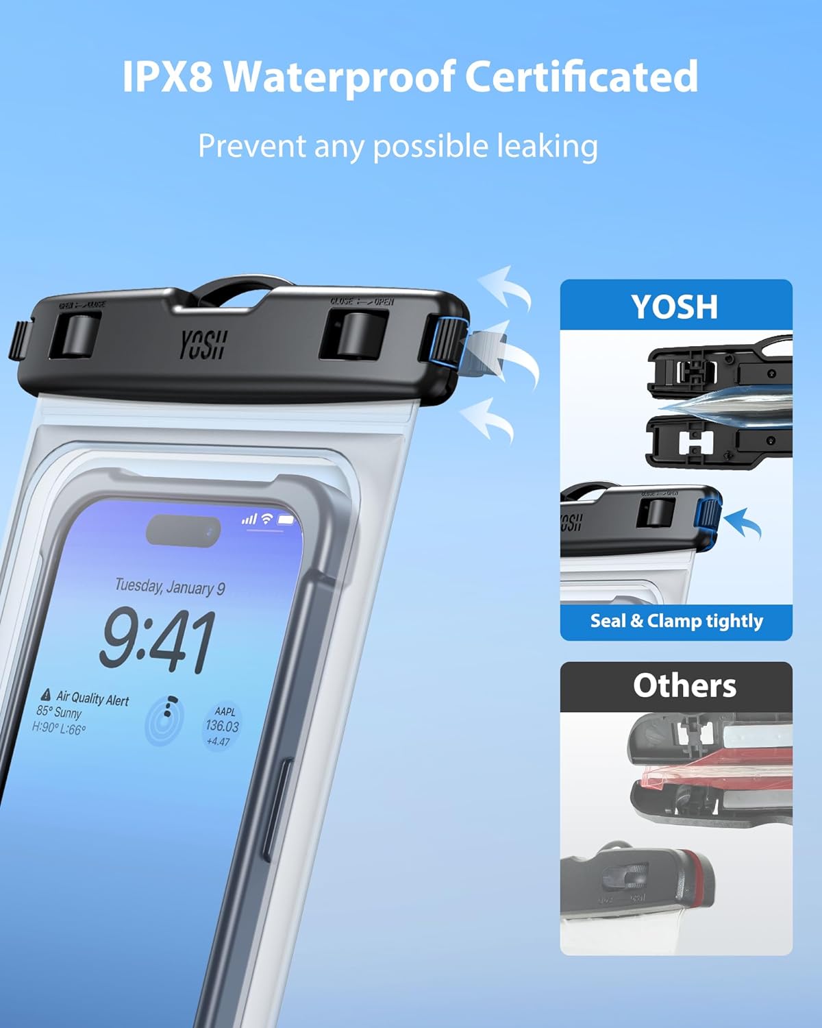 YOSH Waterproof Phone Pouch for Big Phones up to 8.5 inch, 2-Pack IPX8 Waterproof Phone Case for Boating Paddleboarding SUP, Waterproof Bag for iPhone 17 16 15 14 Pro Max Samsung S24 FE S23 S22 Ultra